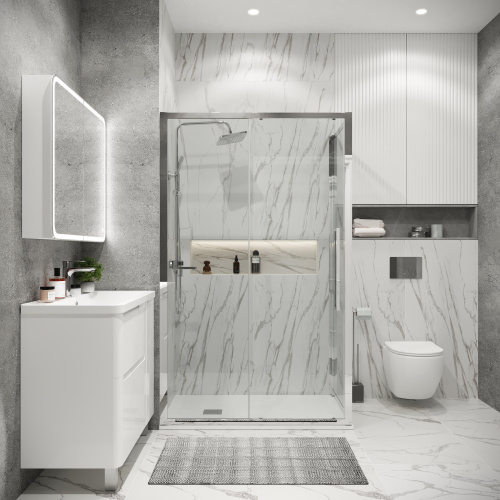 картинка Душевая перегородка 200.K33.02.80.10.00 Cosmo (80*195) хром, стекло прозрачное, 1 место от магазина Сантехстрой