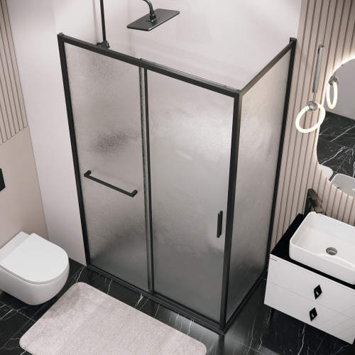 картинка Душевое ограждение Grossman Style 100.K33.05.120.21.02-200.K33.05.90.21.02 (120х90х195) раздвижная(левая),черный матовый,стекло шиншилла,2 места от магазина Сантехстрой