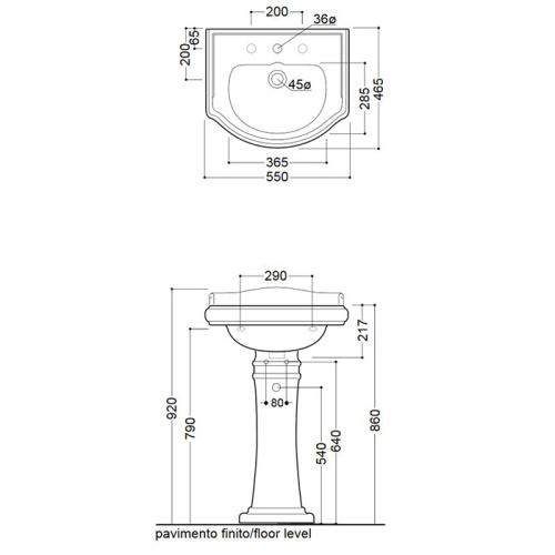 картинка KERASAN Retro Раковина 55см с 1 отв-м под смеситель, подвесная/для колонны, цвет белый от магазина Сантехстрой