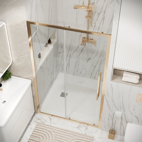 картинка Дверь в нишу 100.K33.02.120.32.00 Cosmo (120*195) золото сатин, стекло прозрачное, 1 место от магазина Сантехстрой