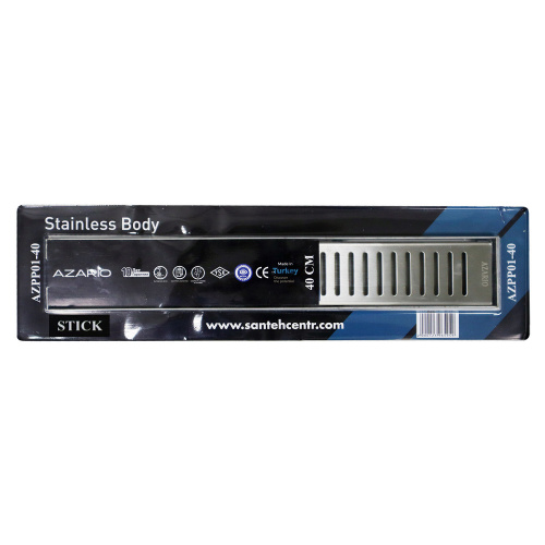 картинка Душевой лоток AZARIO STICK 400 мм, боковой слив D50, нержавеющая сталь, перфорированная решетка (AZPP01-40 Stick) от магазина Сантехстрой