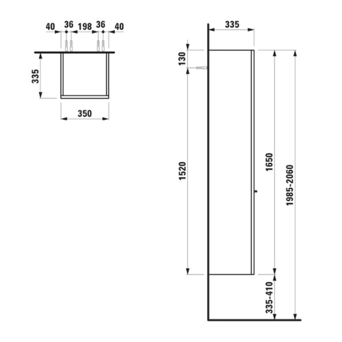 картинка Laufen Case Шкаф подвесной, 350х335х1650мм, с 1 дверцей, петли слева, 4 стеклянные полки, цвет белый матовый от магазина Сантехстрой