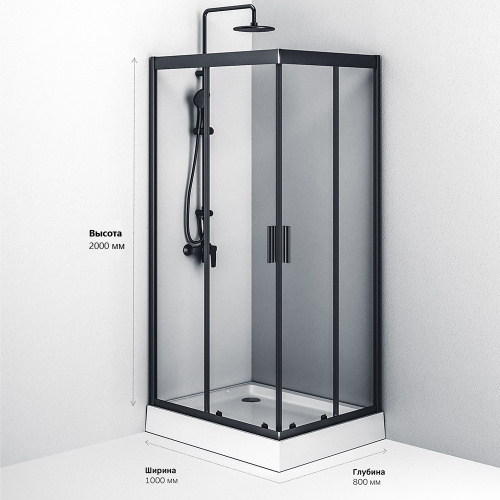 картинка W93G-404-100280-BT Gem S душ.ограждение 100х80 прям.,стекло прозрачное, профиль черный мат.,без подд от магазина Сантехстрой