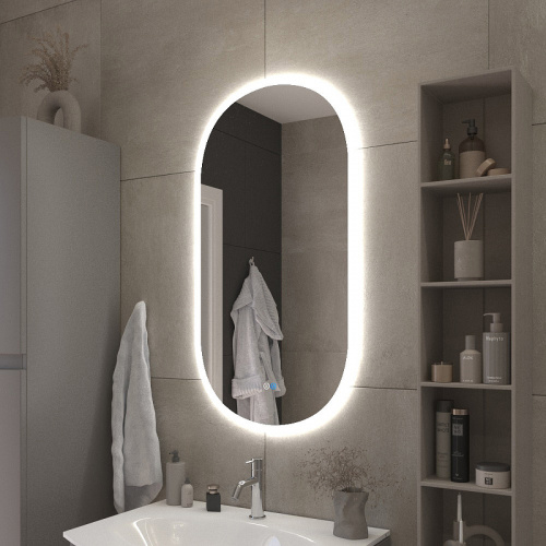 картинка Зеркало Cezares Ellisse 55 CZR-SPC-ELS-550-1050-RGB-TCH с подсветкой с сенсорным выключателем и функцией памяти от магазина Сантехстрой