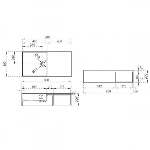 картинка Раковина Solid Surface Vincea VWB-6S180MW, 800*400*200, подвесная, цвет белый матовый от магазина Сантехстрой