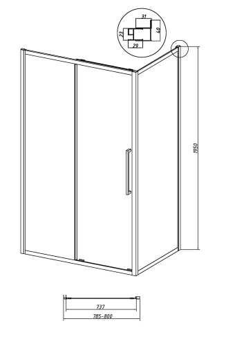 картинка Душевая перегородка 200.K33.02.80.42.00 Cosmo (80*195) графит сатин, стекло прозрачное, 1 место от магазина Сантехстрой