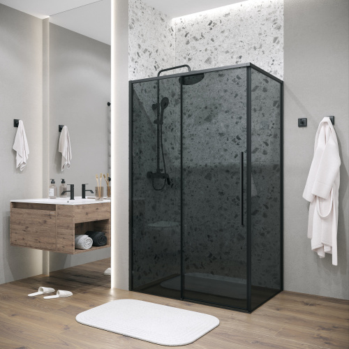 картинка Душевая перегородка 200.K33.01.90.21.10 Galaxy (90*195) черный матовый, стекло тонированное, 1 место от магазина Сантехстрой