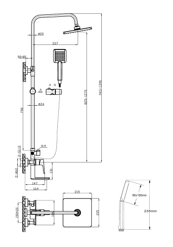 картинка Agger Brilliant A0394400 Душевая система смеситель с изливом, хром от магазина Сантехстрой