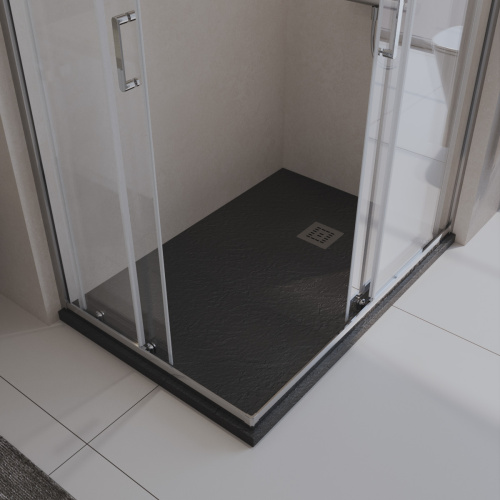 картинка Душевой поддон из искусственного мрамора в комплекте с сифоном BelBagno UNO TRAY-MR-UNO-AH-120/80-35-NERO-CR от магазина Сантехстрой