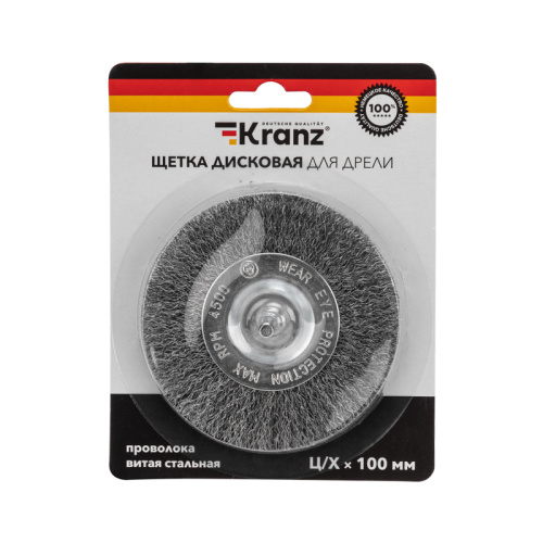 картинка Щетка дисковая для дрели,  витая стальная проволока,  100мм KRANZ от магазина Сантехстрой