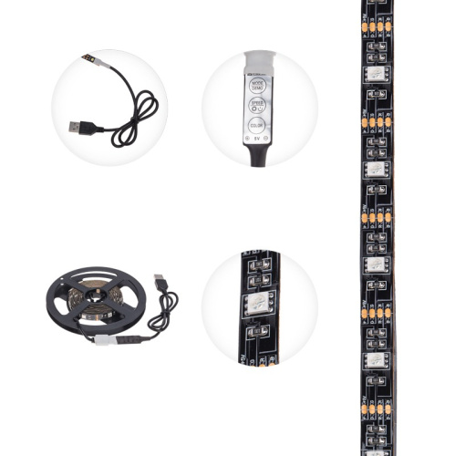 картинка Лента светодиодная 5В,  SMD5050, 7,2Вт/м,  30 LED/м, RGB,  10мм,  3м,  с USB коннектором,  черная,  IP20 LAMPER от магазина Сантехстрой