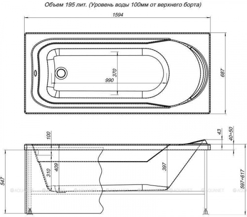 картинка Акриловая ванна Aquanet West 160x70 205564 с каркасом от магазина Сантехстрой