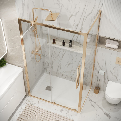 картинка Душевая перегородка 200.K33.02.90.32.00 Cosmo (90*195) золото сатин, стекло прозрачное, 1 место от магазина Сантехстрой