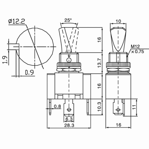 картинка Тумблер 12V 30А (3c) ON-OFF однополюсный с синей LED подсветкой (ASW-07D-2) REXANT от магазина Сантехстрой