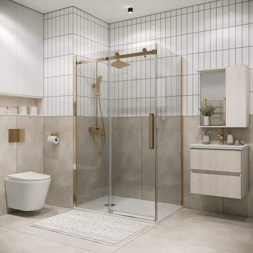 картинка Душевая перегородка 200.K33.04.80.32.00 Classic (80*195) золото сатин, стекло прозрачное, 1 место от магазина Сантехстрой