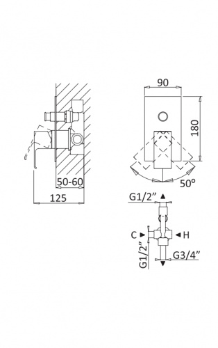 фото встраиваемый смеситель для душа cezares porta-vdim-bio