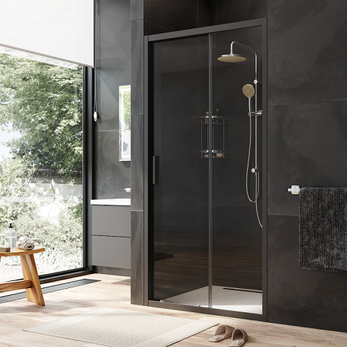 картинка W90G-100-1-195BT Gem Solo Дверь душевая 100х195, стекло прозрачное, профиль черный матовый от магазина Сантехстрой