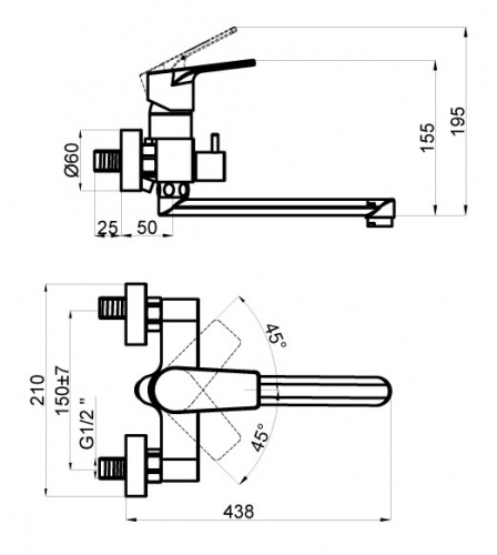 фото смеситель azario treya для ванны с длинным изливом, хром (az-15681721)