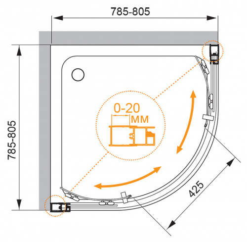 картинка Душевой уголок Cezares Momento 80х80 MOMENTO-R-2-80-C-Cr профиль Хром стекло прозрачное от магазина Сантехстрой