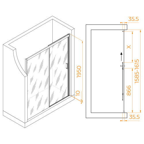 картинка Душевая дверь RGW PA-017-B 160*195 профиль Чёрный стекло Матовое от магазина Сантехстрой
