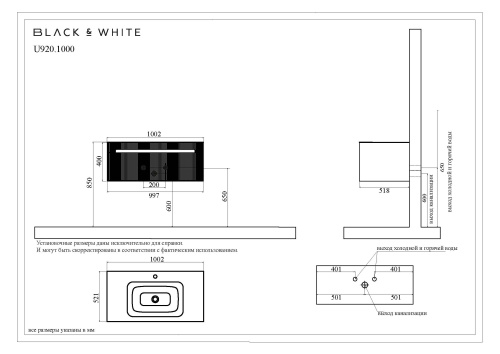 картинка Тумба с раковиной Black&White U920.1000 от магазина Сантехстрой
