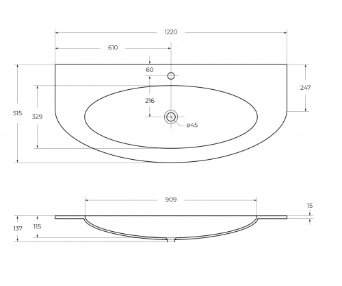картинка EDEN Стеклянная раковина 82368 Extra light, 122x52 от магазина Сантехстрой