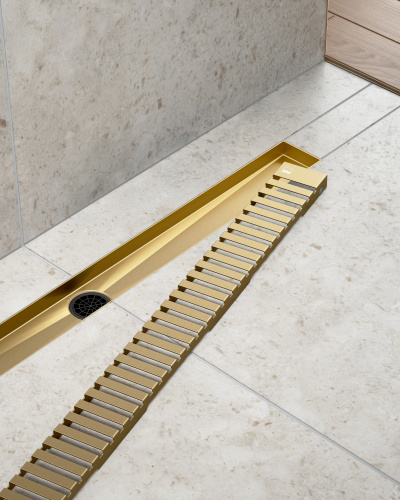 картинка Душевой лоток TIMO Drain System 600 с вставкой "lines", Золото матовое (DS230106/17) от магазина Сантехстрой