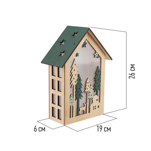 картинка Деревянная фигурка с подсветкой Домик в лесу 19х6х26 см от магазина Сантехстрой