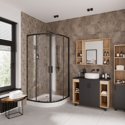 картинка Душевое ограждение Niagara Nova NG-6806-08ВLACK (90х90х195) четверть круга,черный,двери раздвижные,стекло прозрачное,1 место от магазина Сантехстрой