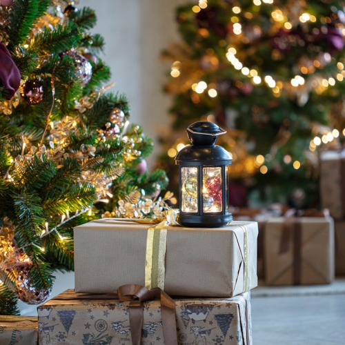 картинка Декоративный фонарь с шариками 12х12х20,6 см,  черный корпус,  теплый белый цвет свечения NEON-NIGHT от магазина Сантехстрой