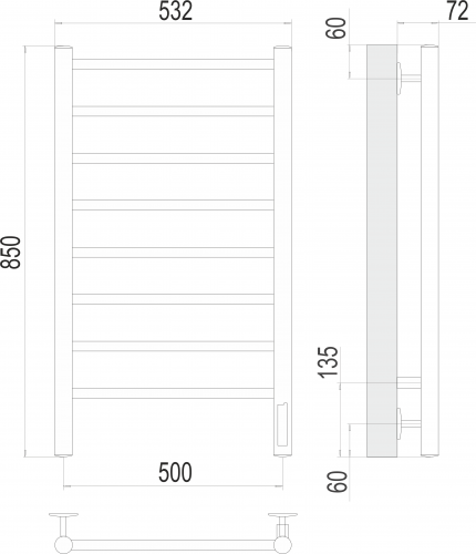 картинка Полотенцесушитель Terminus Аврора П8 500х850 электро от магазина Сантехстрой