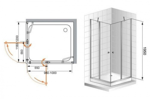 картинка Душевой уголок Cezares ELENA-W-AH-2-120/100-C-Cr профиль Хром стекло прозрачное от магазина Сантехстрой
