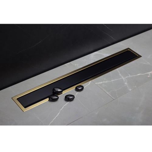 картинка Душевой лоток Pestan Confluo Premium Line 550 Black Glass Gold 13100115 с решеткой Черный глянцевый Золото глянцевое от магазина Сантехстрой