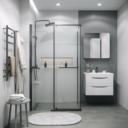 картинка Душевая перегородка 200.K33.03.80.42.00 Pragma (80*195) графит сатин, стекло прозрачное, 1 место от магазина Сантехстрой