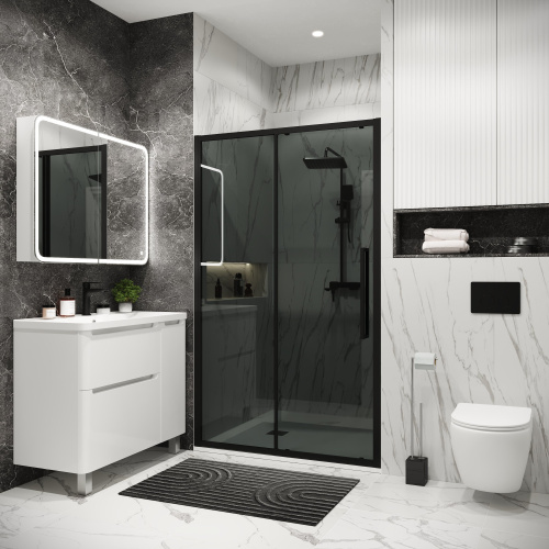 картинка Дверь в нишу 100.K33.02.120.21.10 Cosmo (120*195) черный матовый, стекло тонированное, 1 место от магазина Сантехстрой