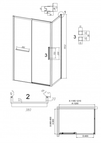 картинка Душевое ограждение Grossman Style 100.K33.05.120.21.02-200.K33.05.90.21.02 (120х90х195) раздвижная(левая),черный матовый,стекло шиншилла,2 места от магазина Сантехстрой