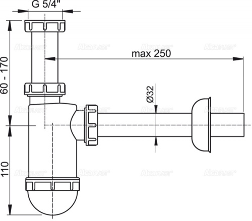 картинка Сифон для раковины Alcadrain 32 мм c накидной гайкой 5/4" (A430) от магазина Сантехстрой