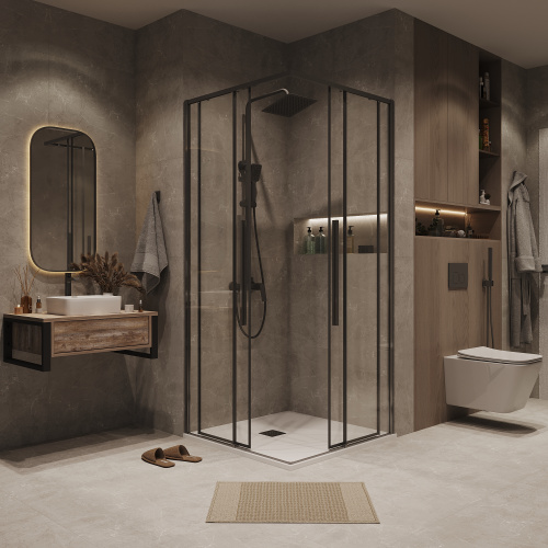картинка Душ.ограждение 300.K33.01.9090.42.00 Galaxy (90*90*195) квадрат,раздвиж,графит сатин,стекло прозрач от магазина Сантехстрой