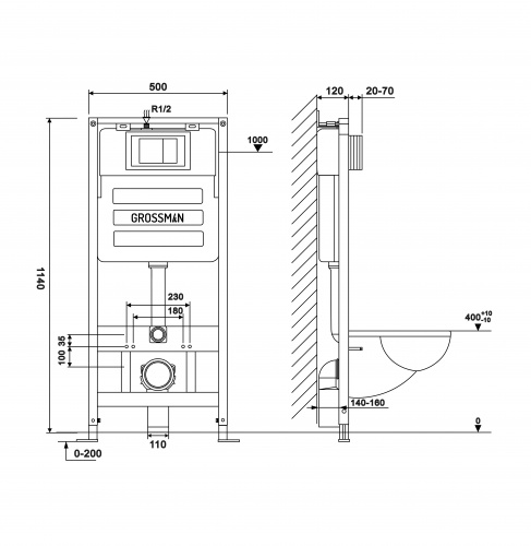 картинка Комплект 3 в 1: Grossman инсталляция 900.K31.01.000+клавиша 700.K31.01.300.300 золото глянцевый+унитаз GR-4479SQ, 3 места от магазина Сантехстрой