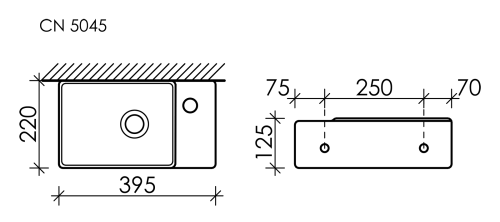 картинка CN5045 Умывальник подвесной прямоугольный (чаша слева, отверстие под смеситель справа) Element 395*2 от магазина Сантехстрой
