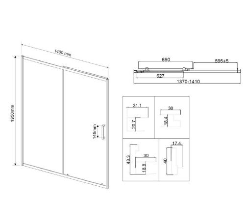 картинка Душевая дверь City VDS-5CT140MT, 1400, хром, стекло текстурное от магазина Сантехстрой