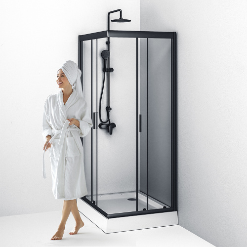 картинка W93G-404-100280-BT Gem S душ.ограждение 100х80 прям.,стекло прозрачное, профиль черный мат.,без подд от магазина Сантехстрой