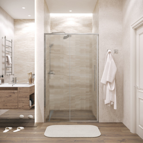 картинка Дверь в нишу 100.K33.01.130.10.02 Galaxy (130*195) хром, стекло шиншилла, 1 место от магазина Сантехстрой