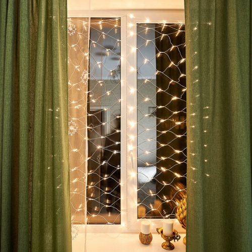 картинка Гирлянда Сеть 1,8х1,5м,  прозрачный ПВХ,  180 LED ТЕПЛЫЙ БЕЛЫЙ от магазина Сантехстрой