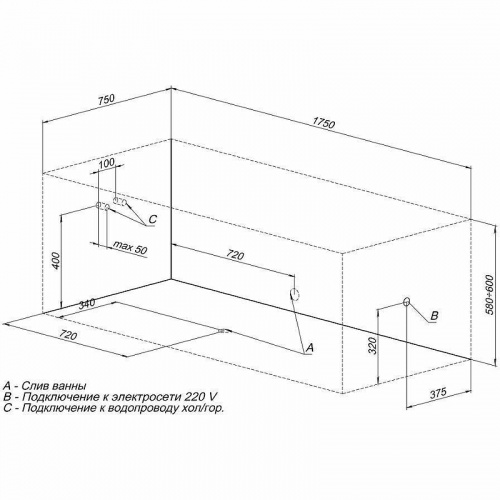 картинка Акриловая ванна Aquanet Bright 175x75 216660 без гидромассажа от магазина Сантехстрой