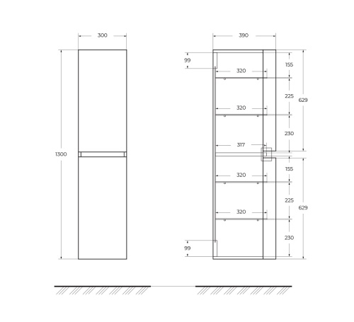 картинка VAGUE Колонна подвесная с двумя распашными дверцами, реверсивная 44323 Antacite, 30x38x130 от магазина Сантехстрой