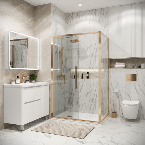 картинка Душевая перегородка 200.K33.02.90.32.00 Cosmo (90*195) золото сатин, стекло прозрачное, 1 место от магазина Сантехстрой