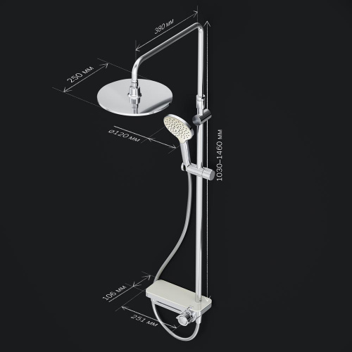 картинка F0780700 Like, душ.система: см-ль-полка д/ванны/душа, душ.штанга 1030-1460мм, верхний душ 220 мм, ру от магазина Сантехстрой