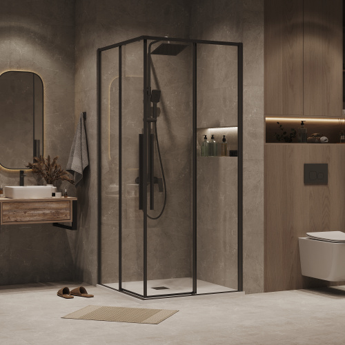 картинка Душевое ограждение Grossman Galaxy 1/2.K33.01.70.21.00-1/2.K33.01.70.21.00 (70х70х195) раздвижная,черный матовый,стекло прозрачное,2 места от магазина Сантехстрой