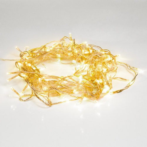 картинка Гирлянда светодиодная универсальная 100 LED ТЕПЛЫЙ БЕЛЫЙ 10 метров,  прозрачный ПВХ,  с контроллером от магазина Сантехстрой